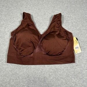 Truekind Everyday Throw-on Wireless Bralette Womens 4XL Chocolate Comfort‎ Bra